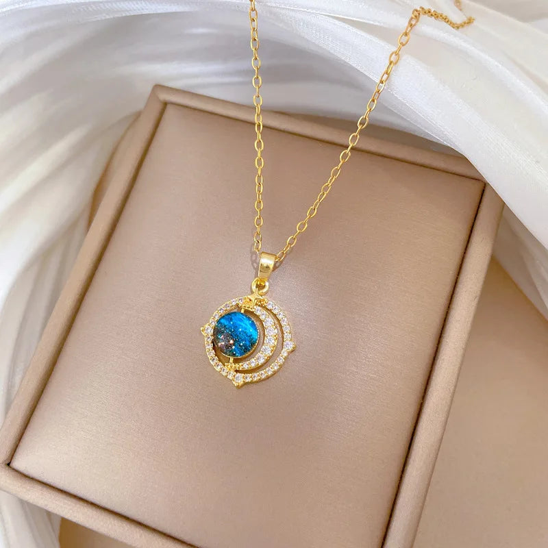 Van Gogh Starry Night Pendant Necklace – Gold Clavicle Chain Pendant Necklace Nixie