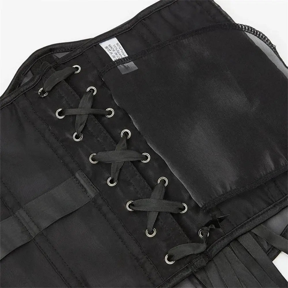 Women's Underbust Corset Lace-Up Black Mesh Waist Cincher Underbust Corset Nixie