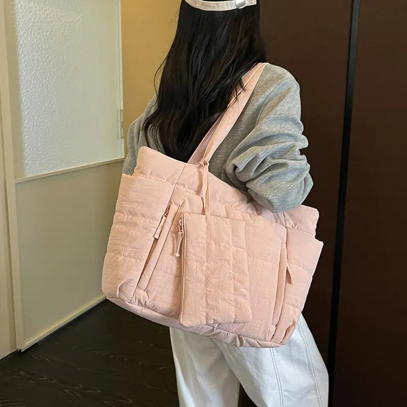 Large Flannel Tote Bag – Women's Laptop Shoulder Commuter Bag Women's Tote Bag Nixie Pink