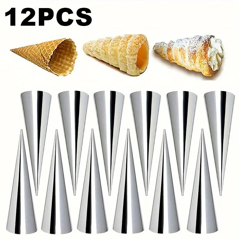Stainless Steel Cream Horn Molds – 8 & 12-Piece Baking Cones Cream Horn Molds Nixie 12 PCS-SET