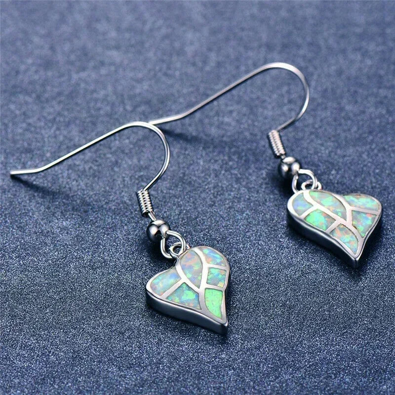 Heart Simulated Opal Silver Drop Dangle Earrings | Nixie Drop Dangle Earrings Nixie