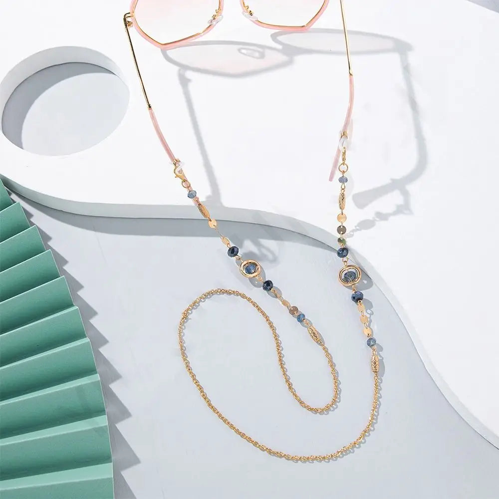 Rhinestone Glasses Chain Ocean Blue Metal Anti-Slip Strap Glasses Chain Strap Nixie