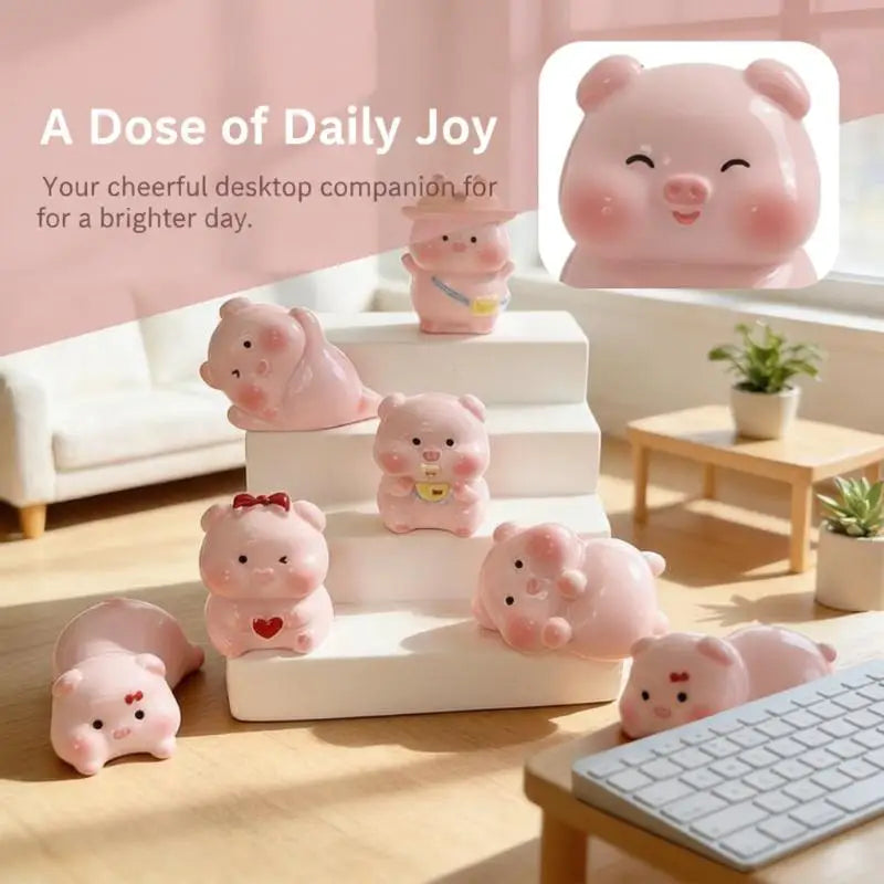 Cute Mini Pink Pig Figurine – Desk & Car Dashboard Ornament Mini Resin Figurine Nixie