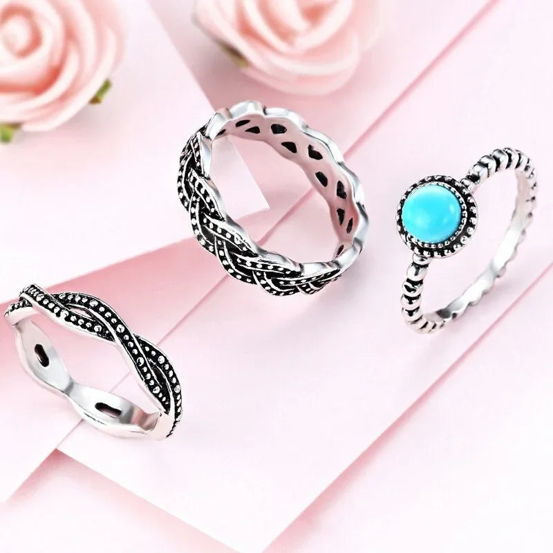 3-in-1 Retro Turquoise Zircon Silver Ring Set | Sizes 6–11 Fashion Ring Set Nixie