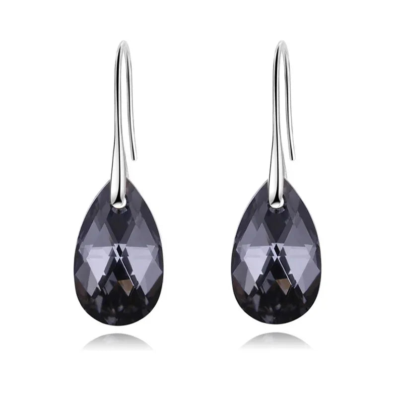 Heart Crystal Drop Earrings – Black Fashion Jewelry for Women