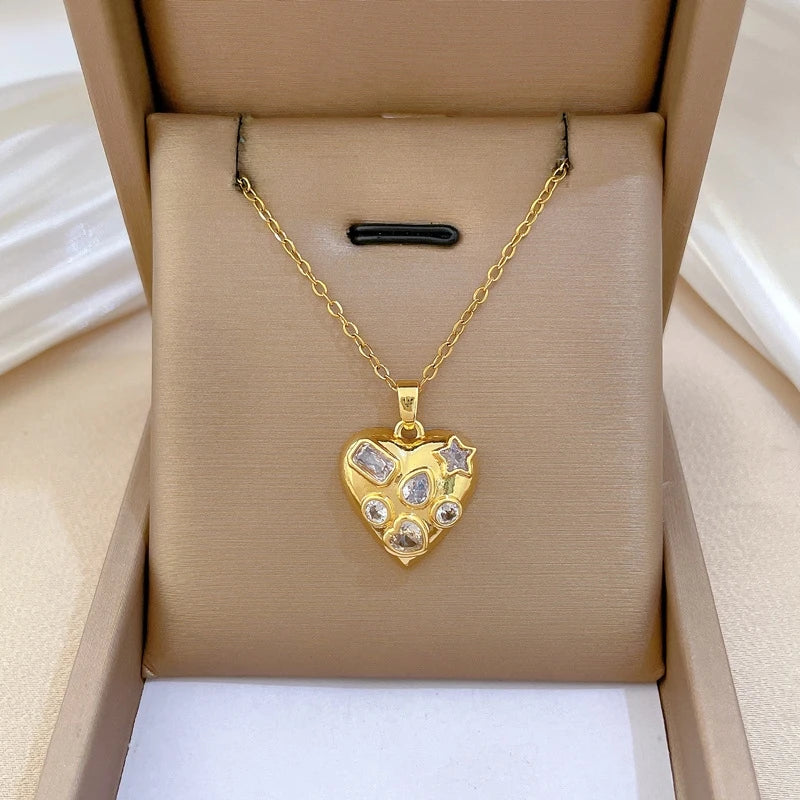 Heart Pendant Necklace for Women – Gold Stainless Steel Choker Pendant Necklace Nixie