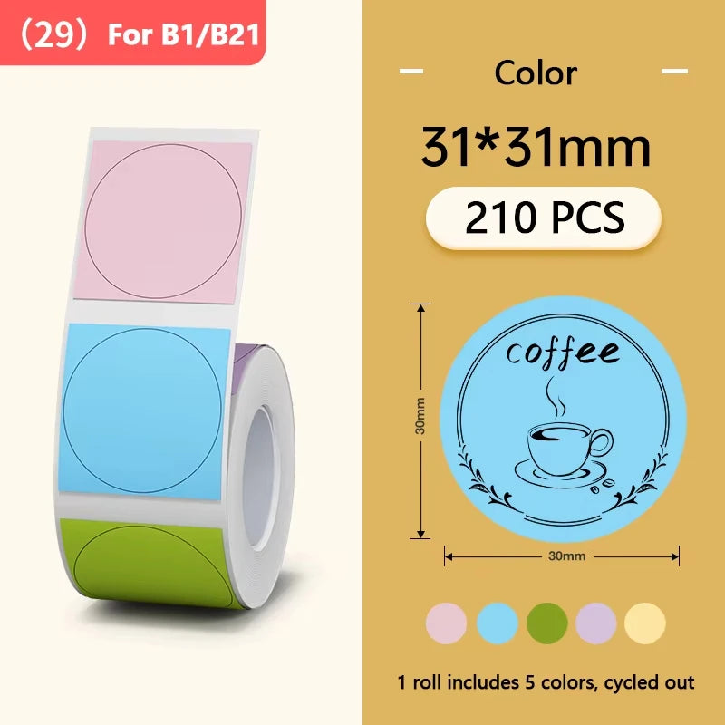 Niimbot B-Series Thermal Label Roll – B1 B21 B3S Self-Adhesive Thermal Label Roll Nixie Color Circle 30x30mm