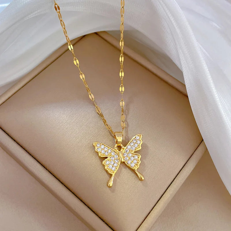 Butterfly Pendant Choker Necklace – Gold Stainless Steel Women Pendant Necklace Nixie