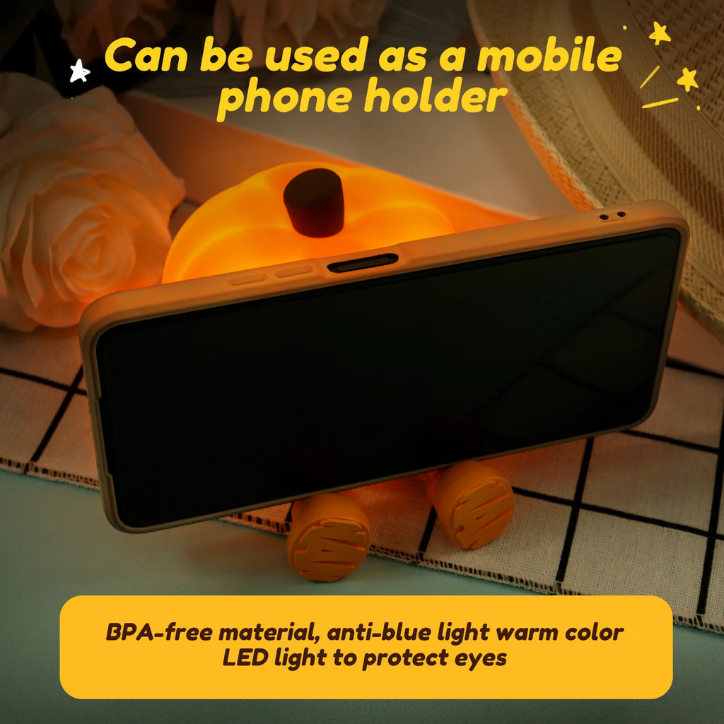 Pumpkin Silicone Night Light & Phone Stand – 3-in-1 LED Silicone Night Light Nixie