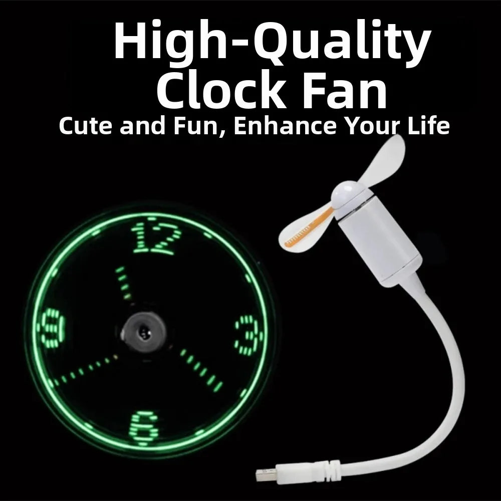 LED Flashing Text USB Mini Fan – Digital Display Clock Fan