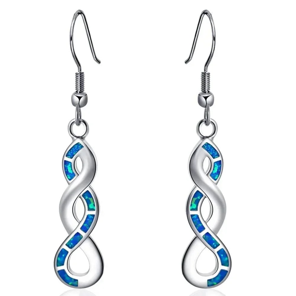 Silver-Plated Red Simulated Opal Drop Hook Earrings Drop Hook Earrings Nixie