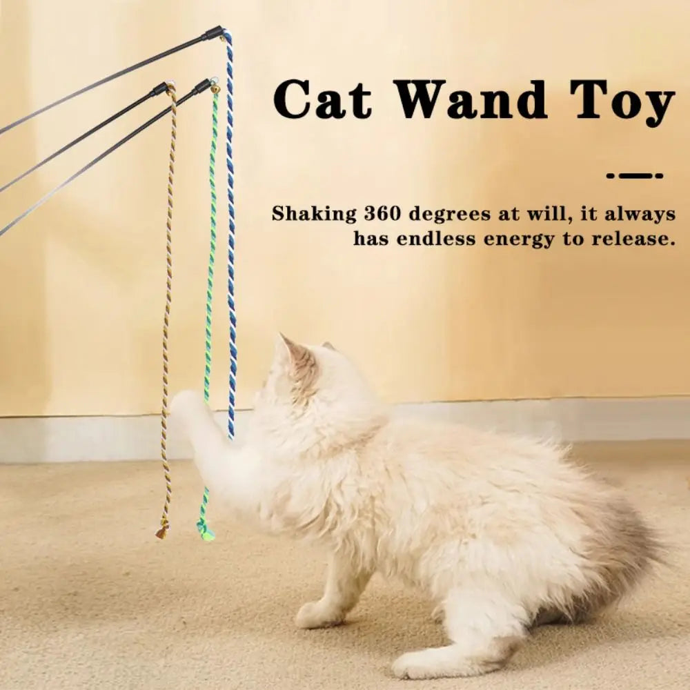 Cat Wand Toy with Bell – Bite-Resistant Cotton Rope Teaser Cat Wand Toy Nixie