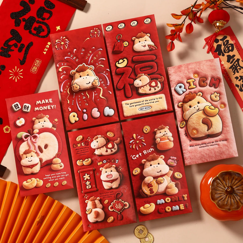 6Pcs 2026 Year of the Horse Red Envelopes – Lucky Money Pouches Festive Red Envelopes Nixie