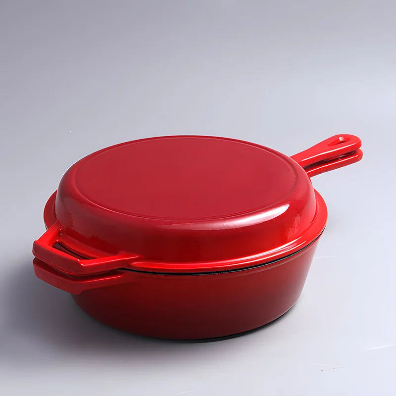 Enameled Cast Iron Dutch Oven & Skillet Combo 11 Inch Cast Iron Cookware Nixie Red