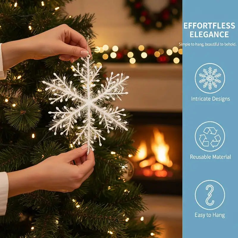 White Glitter Snowflake Ornaments – Christmas Tree & Party Decor
