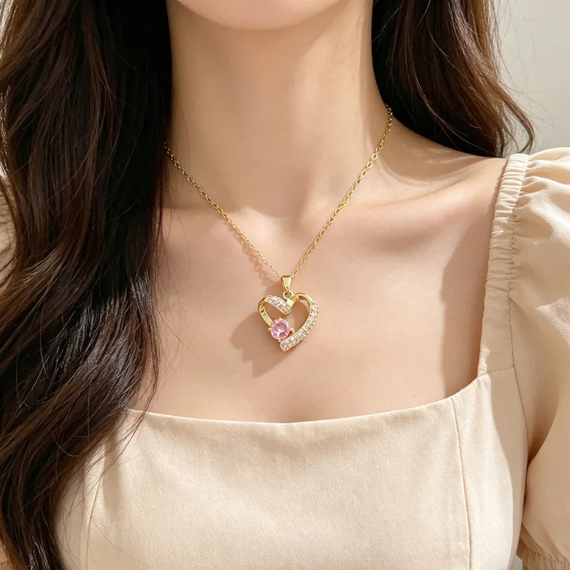 Diamond-Paved Heart Pendant Necklace | Gold & Steel Women Pendant Necklace Nixie