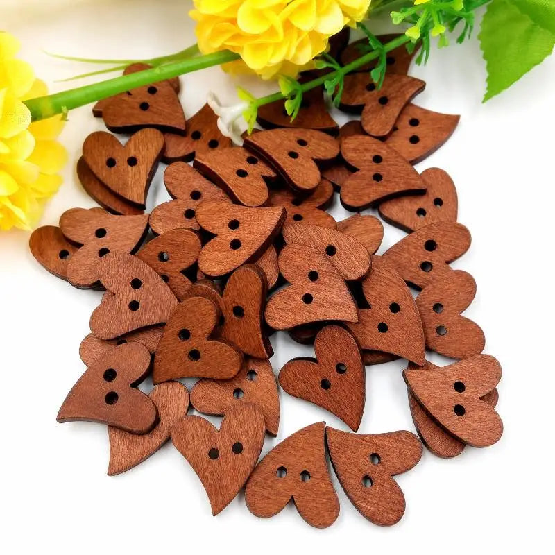 100pcs Wooden Sewing Buttons – Heart & Star DIY Craft Set Wooden Craft Buttons Nixie