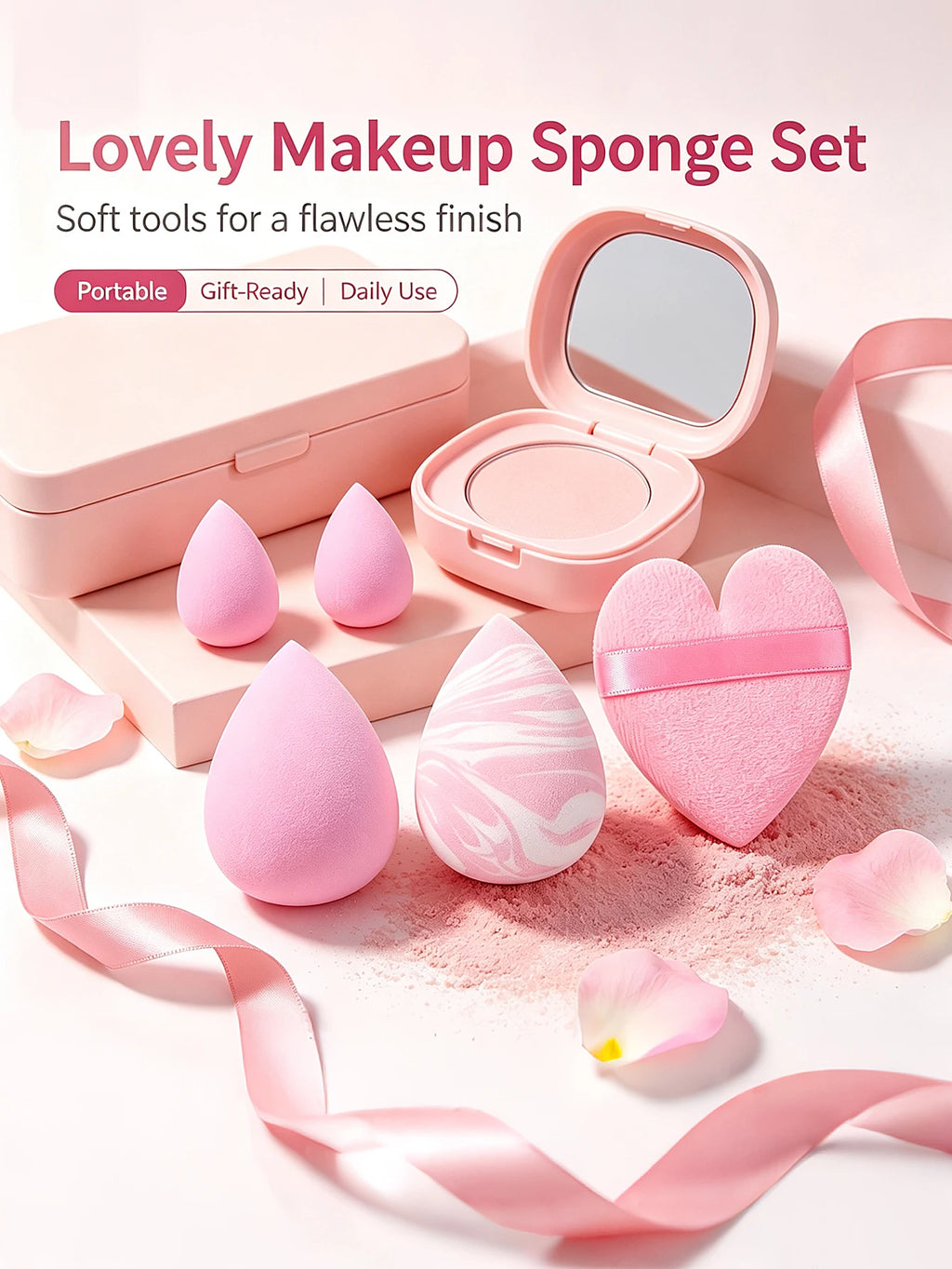 5-Piece Multi-Shape Makeup Sponge Set with Heart Puff Makeup Sponge Set Nixie