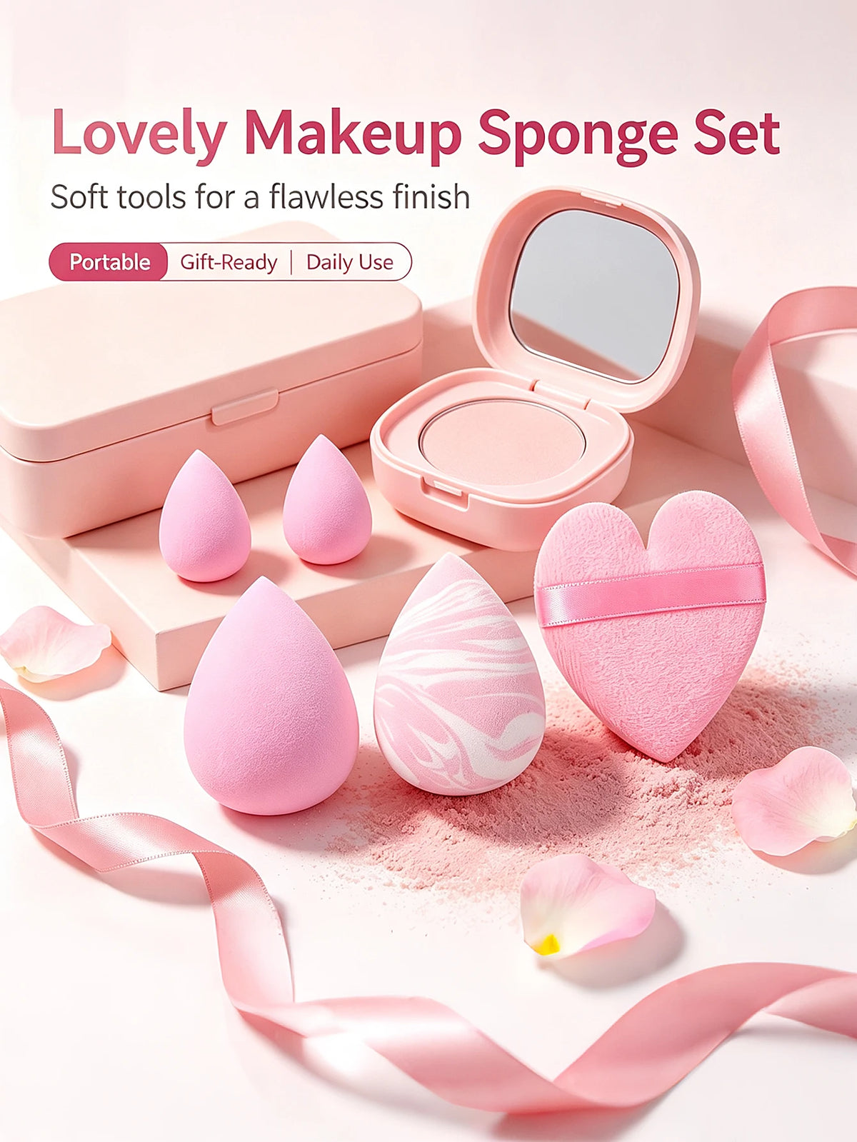5-Piece Multi-Shape Makeup Sponge Set with Heart Puff Makeup Sponge Set Nixie