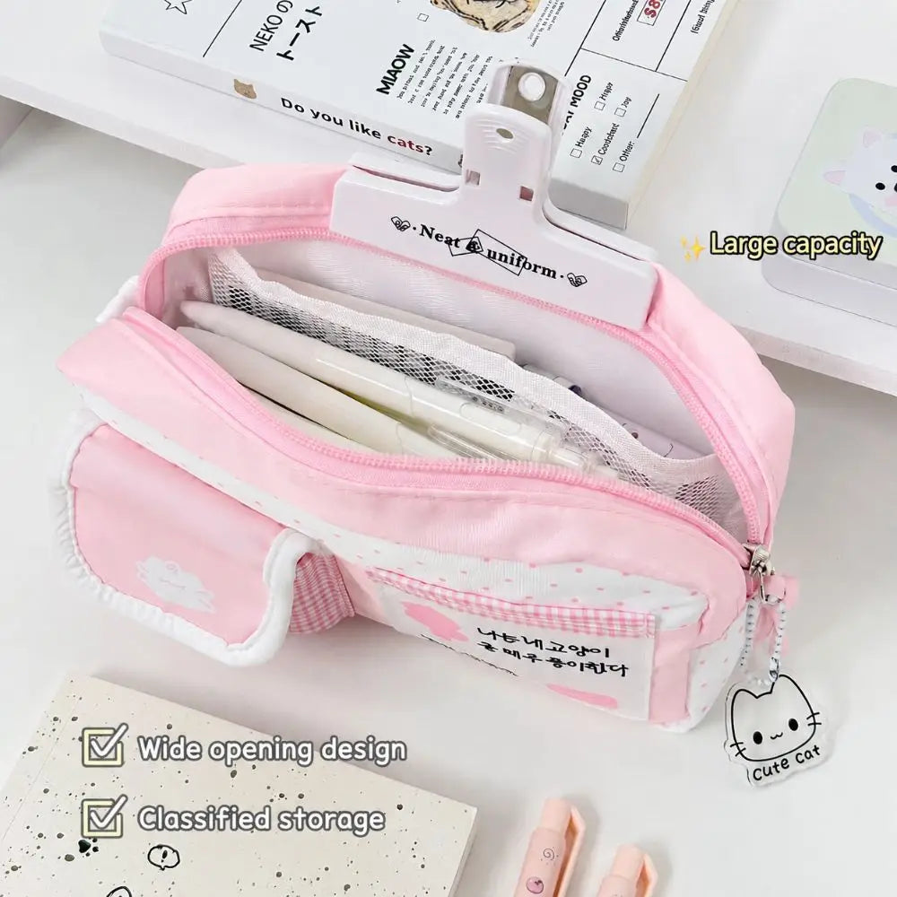 Pink Cat Print Pencil Case – Large Capacity Kawaii Pen Pouch Pencil Case Nixie
