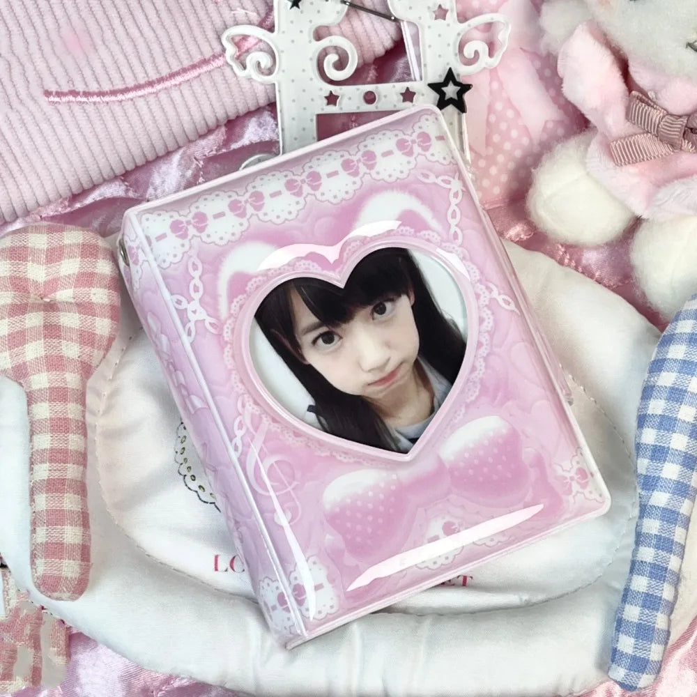 Pink Bow Mini Photocard Binder 3 Inch PVC Card Album 16 Pages