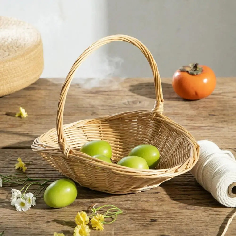 Handwoven Rattan Storage Basket with Handle | Fruit & Veggie Wicker Storage Basket Nixie
