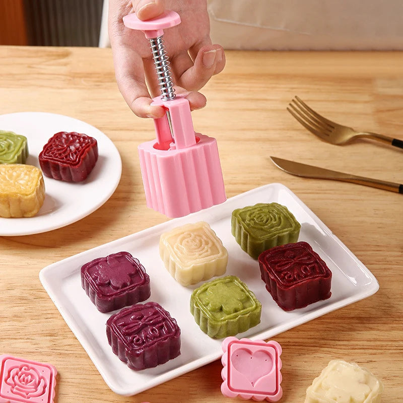 5-Piece Mooncake Mold Set | Hand Press Pastry Baking Stamps Pastry Baking Mold Nixie