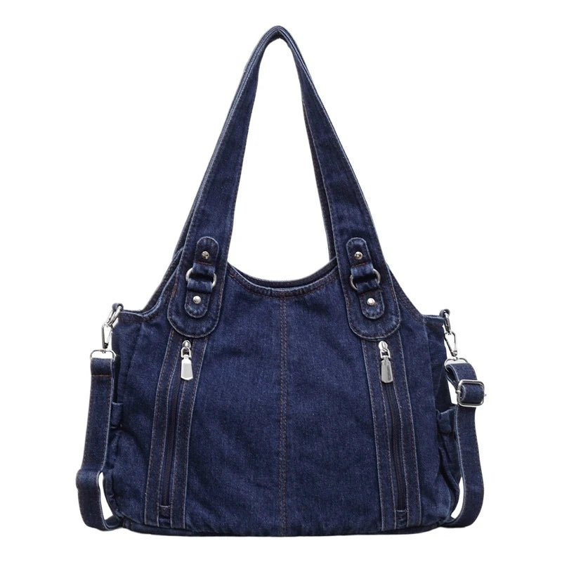 Nixie Vintage Denim Tote Bag – Large Shoulder Crossbody for Women Denim Tote Bag Nixie