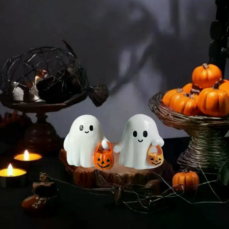 Halloween Ghost Holding Pumpkin Resin Figurine Desk Decor Halloween Figurine Nixie