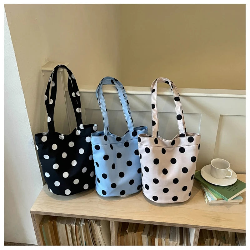 Korean Polka Dot Canvas Bucket Bag – Crossbody & Shoulder Canvas Bucket Bag Nixie