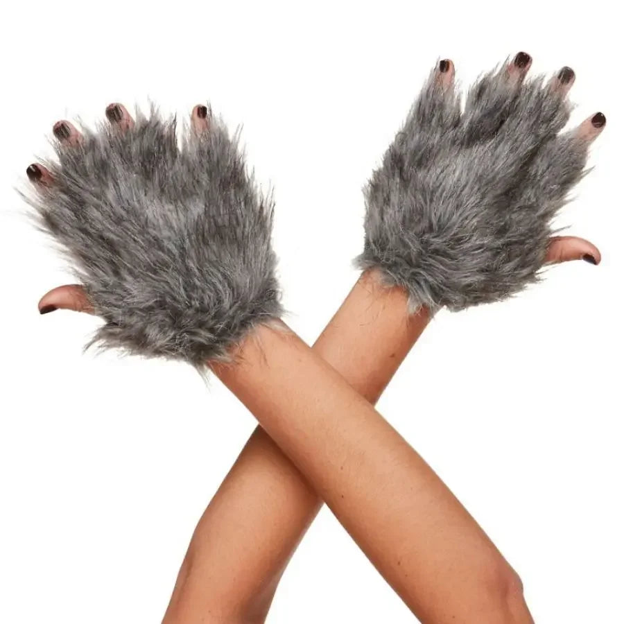 Halloween Plush Wolf Gloves Cosplay Costume Prop | Faux Fur Costume Gloves Nixie