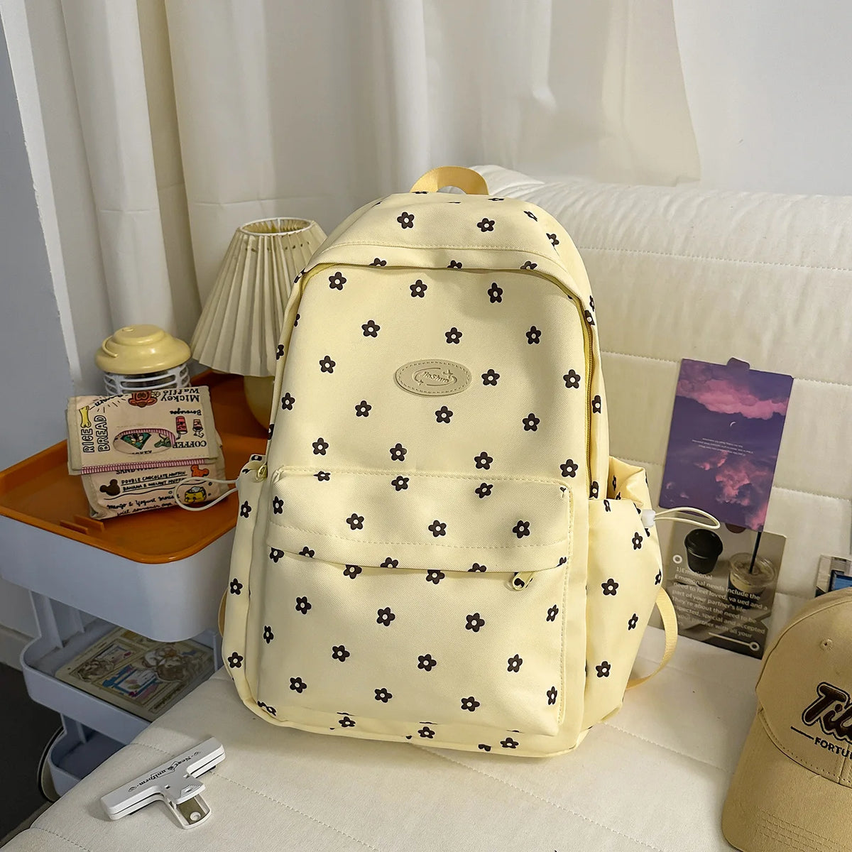 Nixie Floral Nylon Backpack for Teen Girls – School Campus Bag Girls School Backpack Nixie Yellow