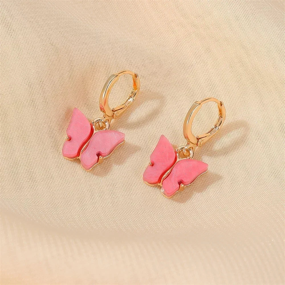 Glitter Butterfly Dangle Earrings – Korean Fashion Drop Jewelry