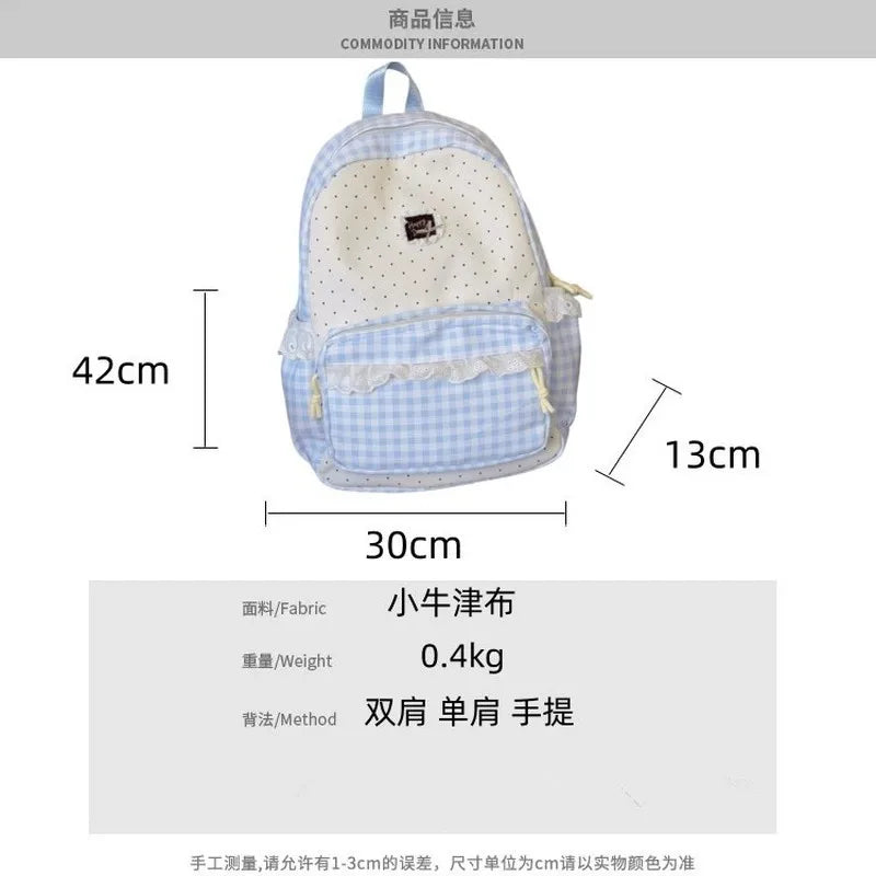 Korean Plaid Backpack Girls – Lace Trim Canvas School Bag Girls School Backpack Nixie