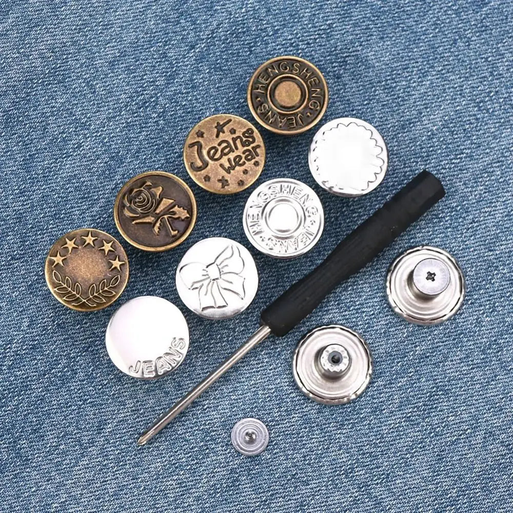 10-Pack No-Sew Jeans Buttons 17mm Metal Shank with Screwdriver Sewing Button Set Nixie