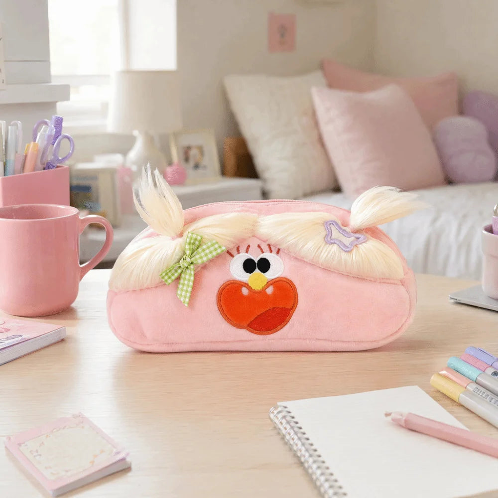 Cute Ugly Plush Pencil Case with Ponytail – Stationery Pouch Plush Pencil Case Nixie