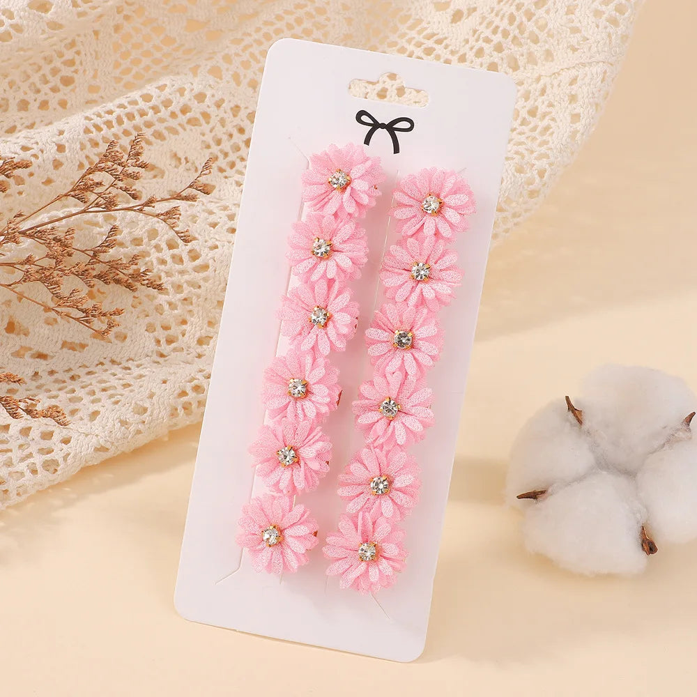 12-Piece Girls Flower Hair Clips – Chrysanthemum & Rhinestones Flower Hair Clips Nixie Pink 12PCS
