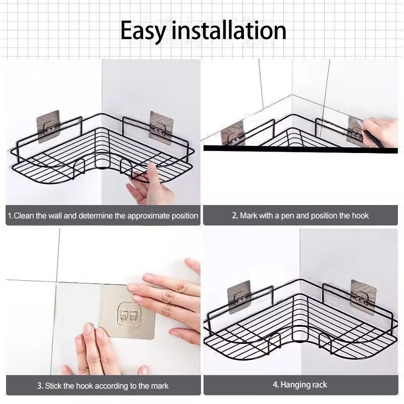 No-Drill Wall Mounted Stainless Steel Corner Shelf & Storage Rack Wall Mounted Shelf Nixie