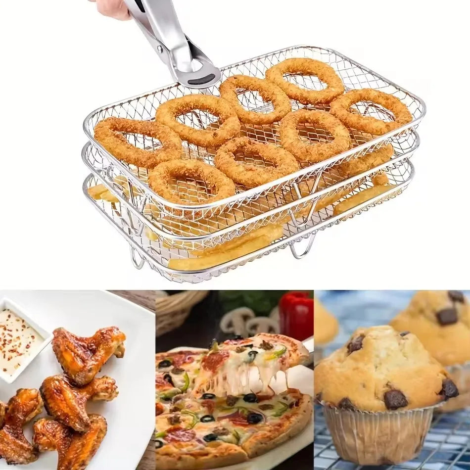 Stainless Steel Air Fryer Rack 1-3 Layer Stackable Grill Basket Air Fryer Rack Nixie