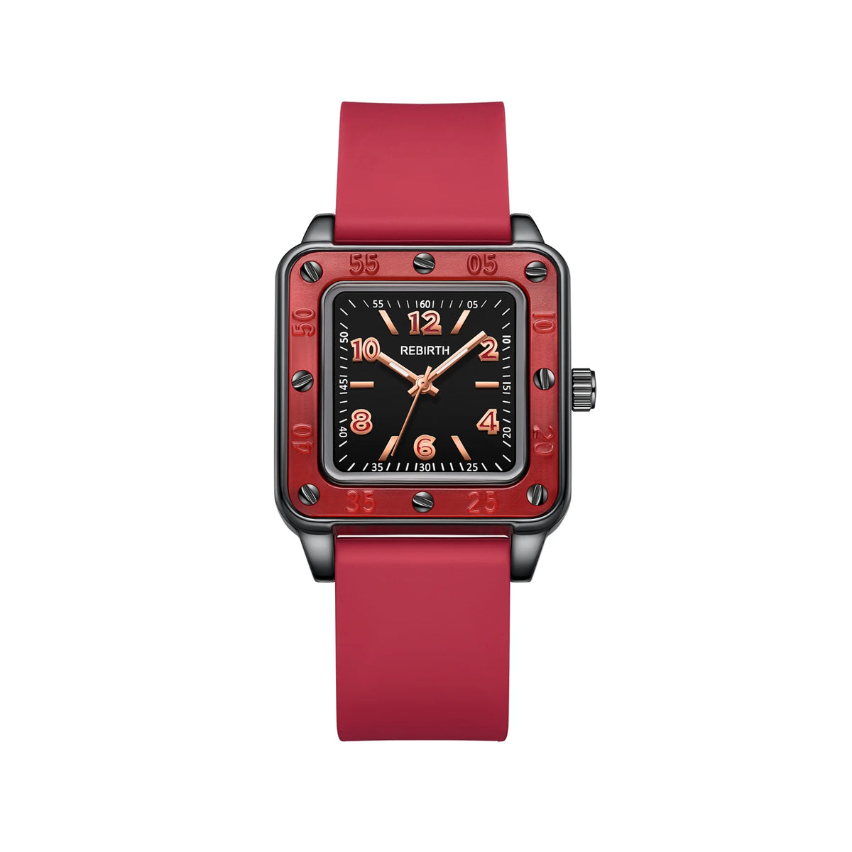 REBIRTH Women's Quartz Watch – Square Dial & Silicone Band Women's Quartz Watch Nixie Red