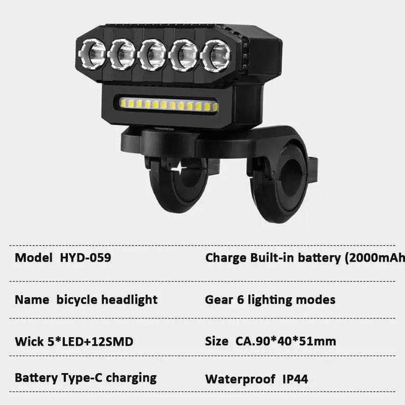 LED Bike Headlight 130dB Bell & Power Bank – 6 Light Modes