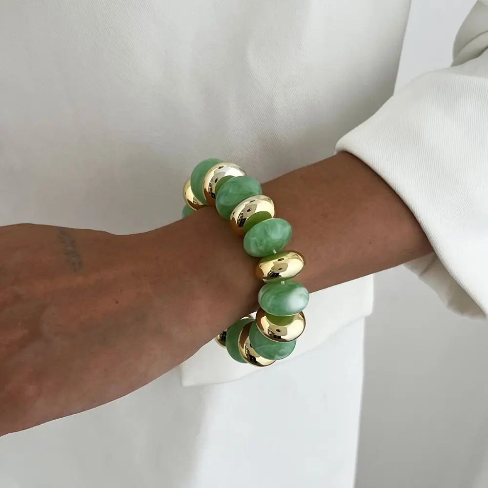 Boho Resin Bead Bracelet – Multicolor Elastic Stretch Bangle Beaded Stretch Bracelet Nixie