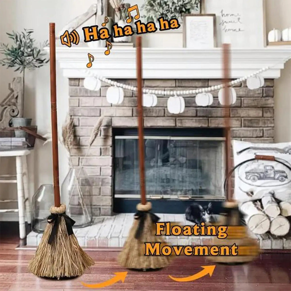 Electric Rotating Halloween Witch Broom Motion Sensor Decoration