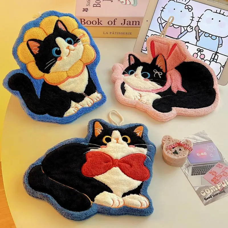 Kawaii Cat Coral Fleece Hand Towel – Soft & Absorbent Decorative Hand Towel Nixie