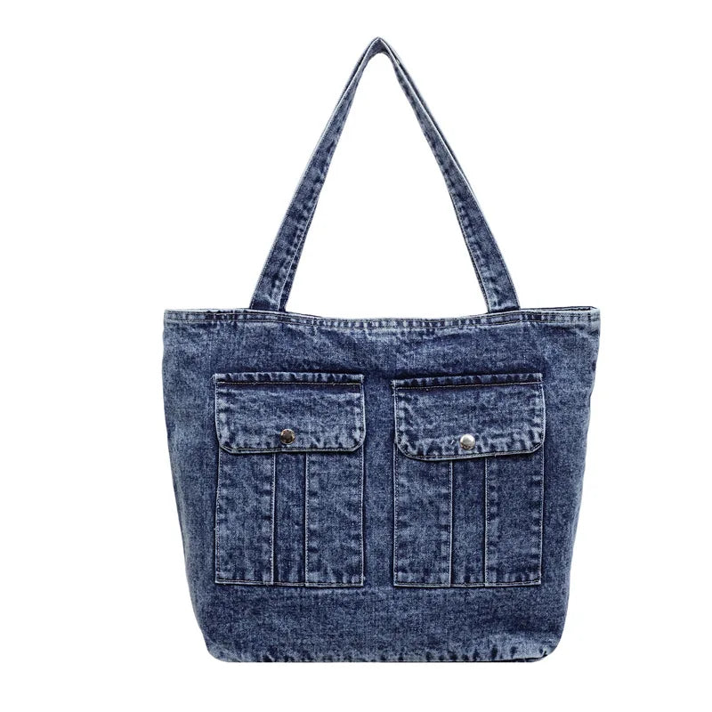 Vintage Denim Tote Bag – Large Women's Shoulder & Commuter Bag Denim Tote Bag Nixie