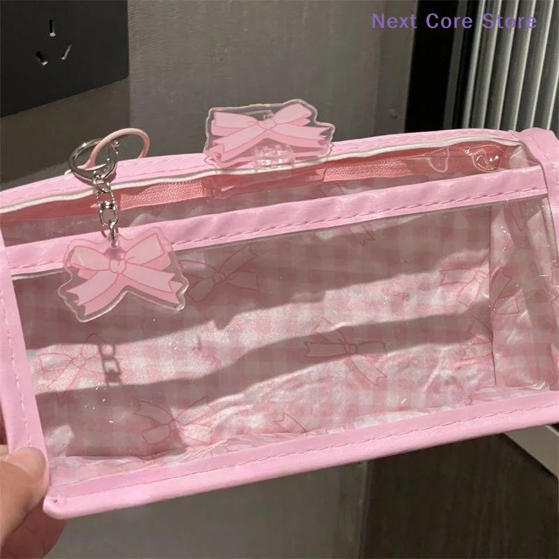 Sweet Bow Transparent Pencil Case – Large Capacity Zipper Bag Transparent Pencil Case Nixie