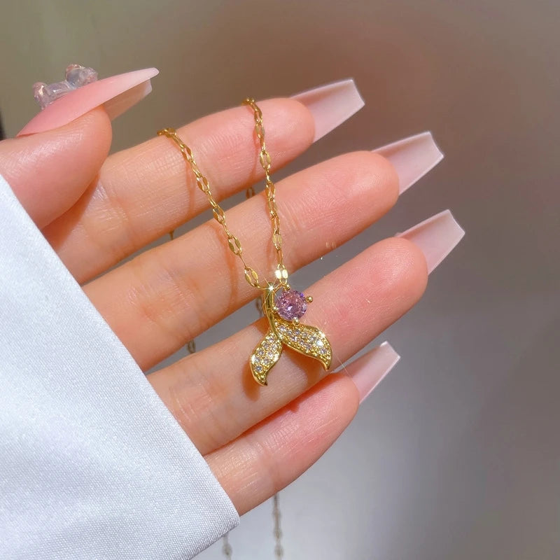 Gold Fishtail Pendant Necklace | Stainless Steel Clavicle Chain