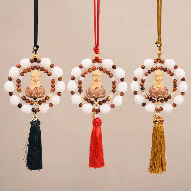 Buddha Lotus Tassel Car Rearview Mirror Pendant – Good Luck Car Mirror Ornament Nixie