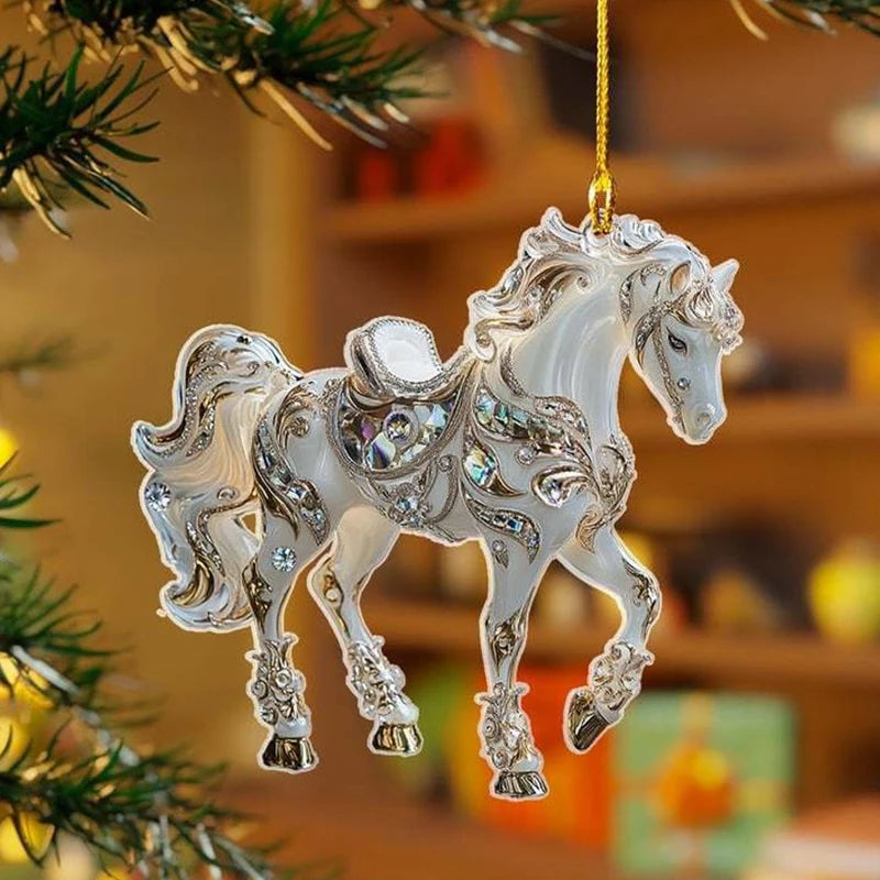2D Acrylic Horse Charm – Car Mirror & Christmas Tree Ornament Holiday Ornament Charm Nixie