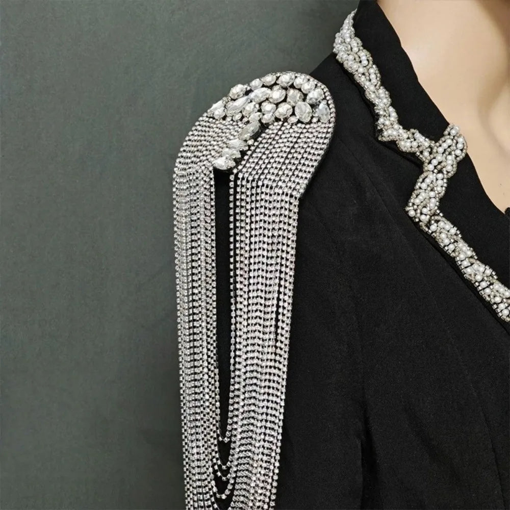 Rhinestone Diamond Tassel Shoulder Epaulet Brooch | Sparkling Shoulder Brooch Epaulet Nixie